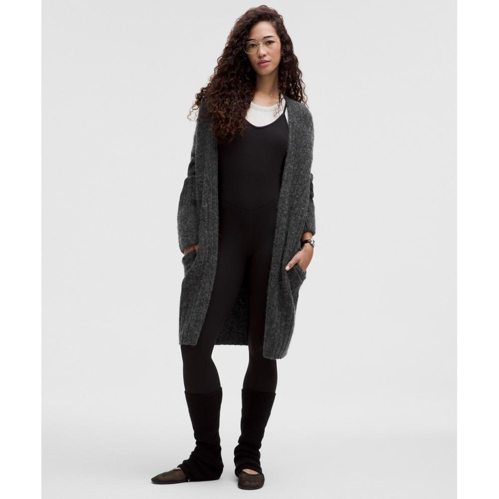

Lululemon Alpaca Wool Blend Shawl Collar Cardigan Heathered Black XS