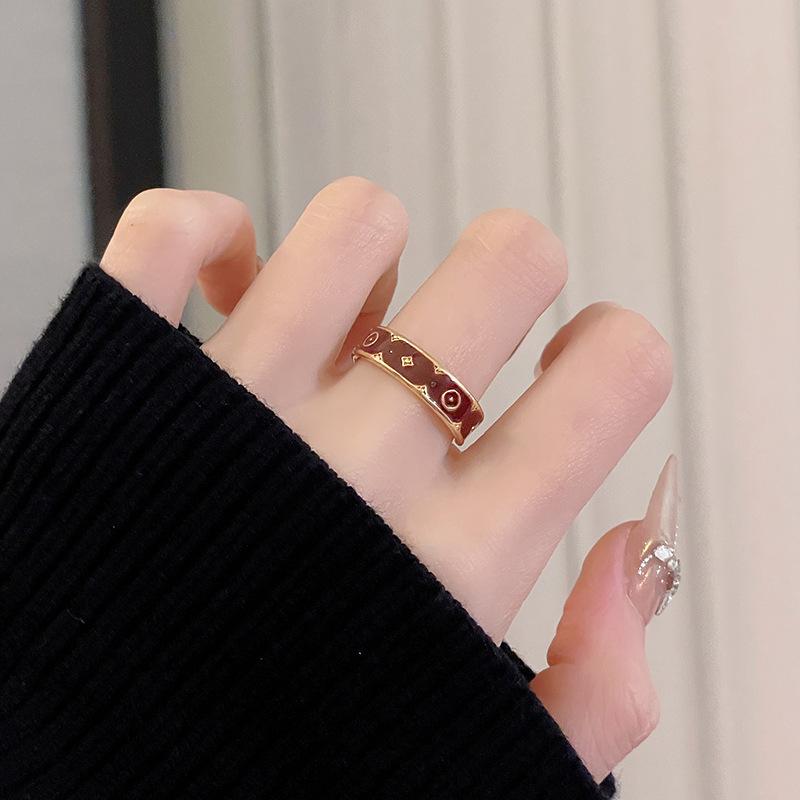 Light Luxury Mint Green Retro Open Women'S Ring Niche High-End Sense Stacking Ring Pair Ring