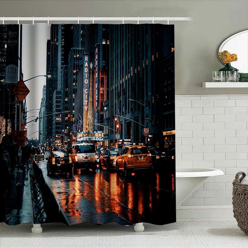 Tenda Doccia Skyline di New York Fotografia di New York City Arredo Bagno Impermeabile Stampe d'Arte Moderna Appeso a Parete Viaggio Vintage