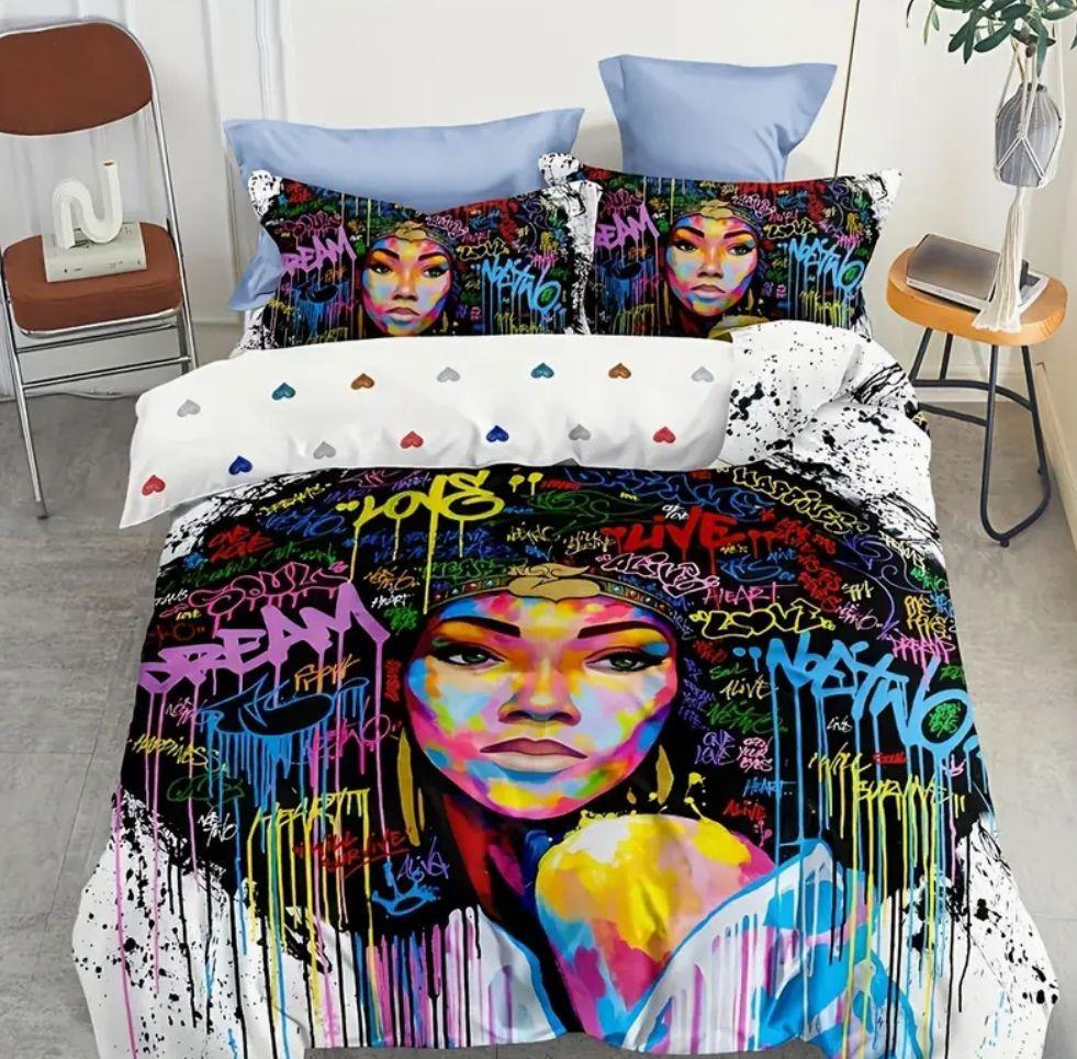 Bedding Digital Printing Three-Piece Set African Girl Pattern Printing Quilt Cover Home Textile Batch