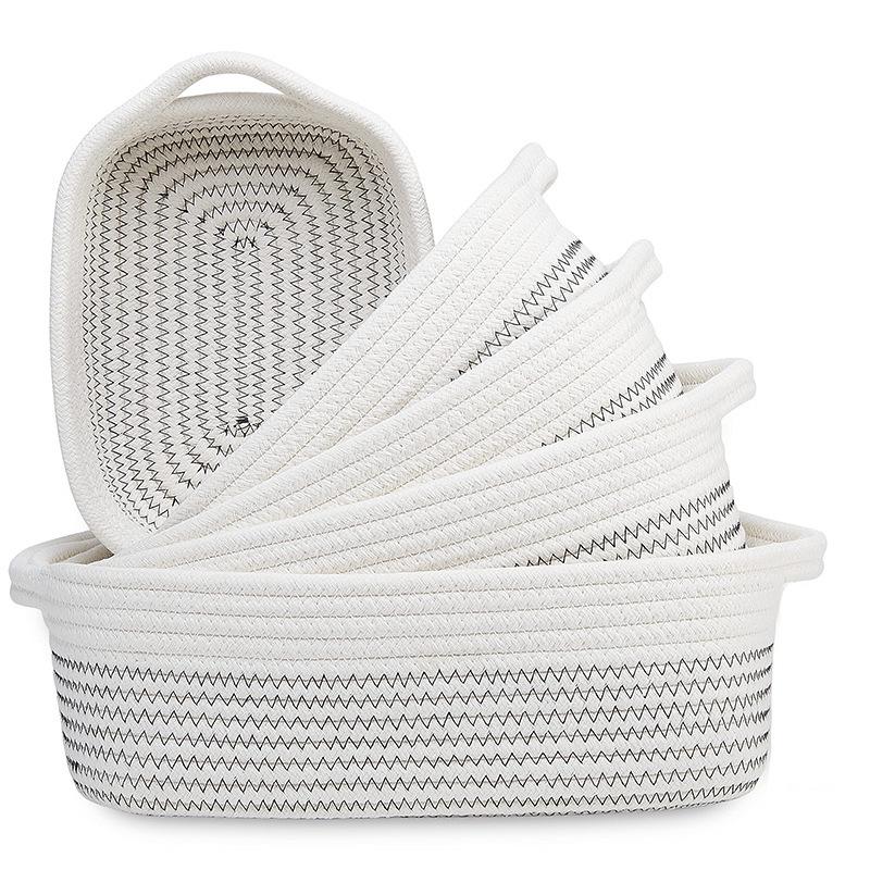 Cotton & Jute Woven Storage Basket - Cosmetics, Snacks, Sundries Organizer