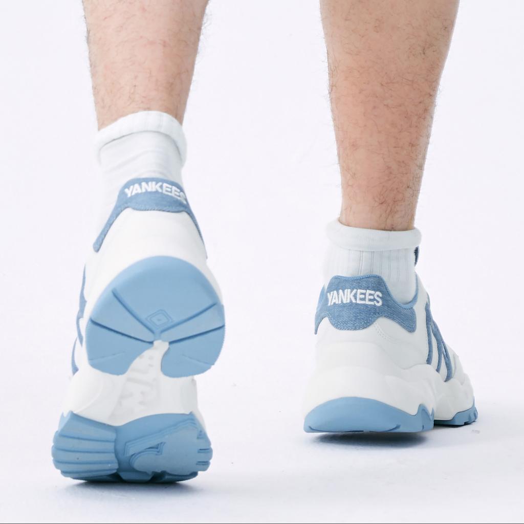 New MLB New York Yankees Anti Slip Wear Resistant Low Top Chunky Sneakers Unisex White Blue 3ASHD045N-50BLS