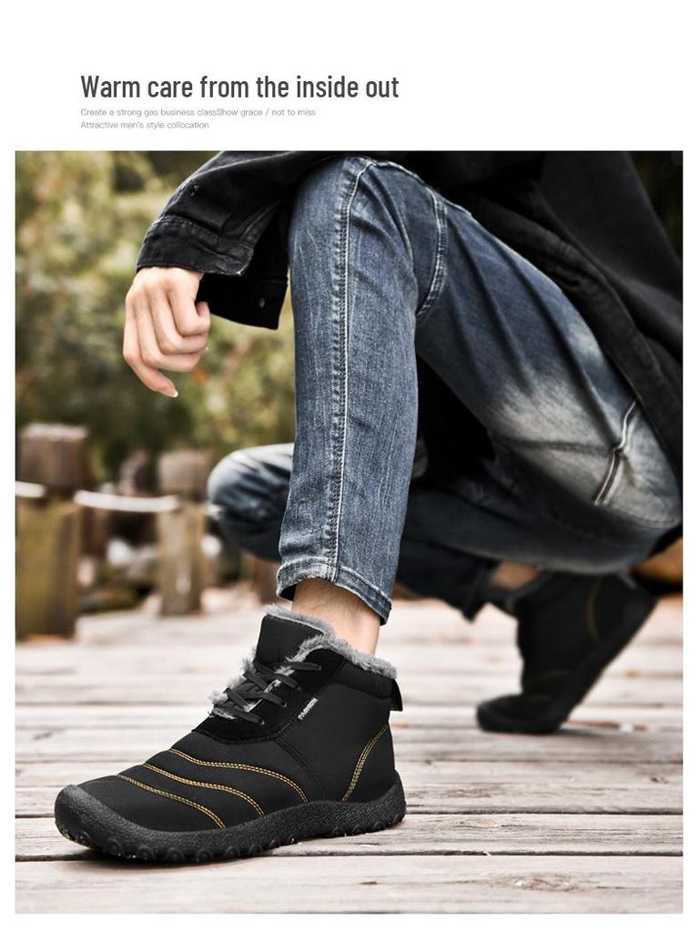 Men's Mid-Cut Warm Snow Boots - Large Size, Thick Velvet, Winter Casual Shoes