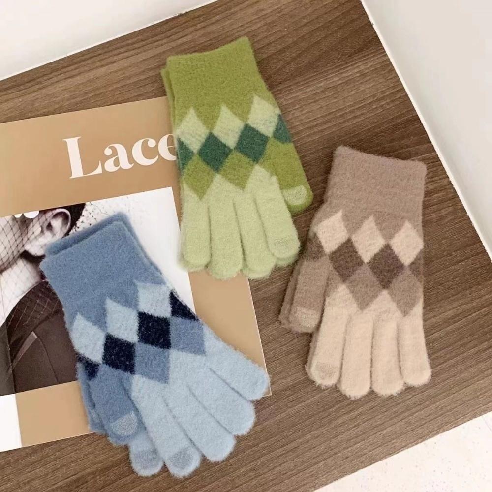 New Keep Warm Knitted Glove Windproof Touch Screen Winter Cycling Glove Cold Proof Full Finger Mittens Female