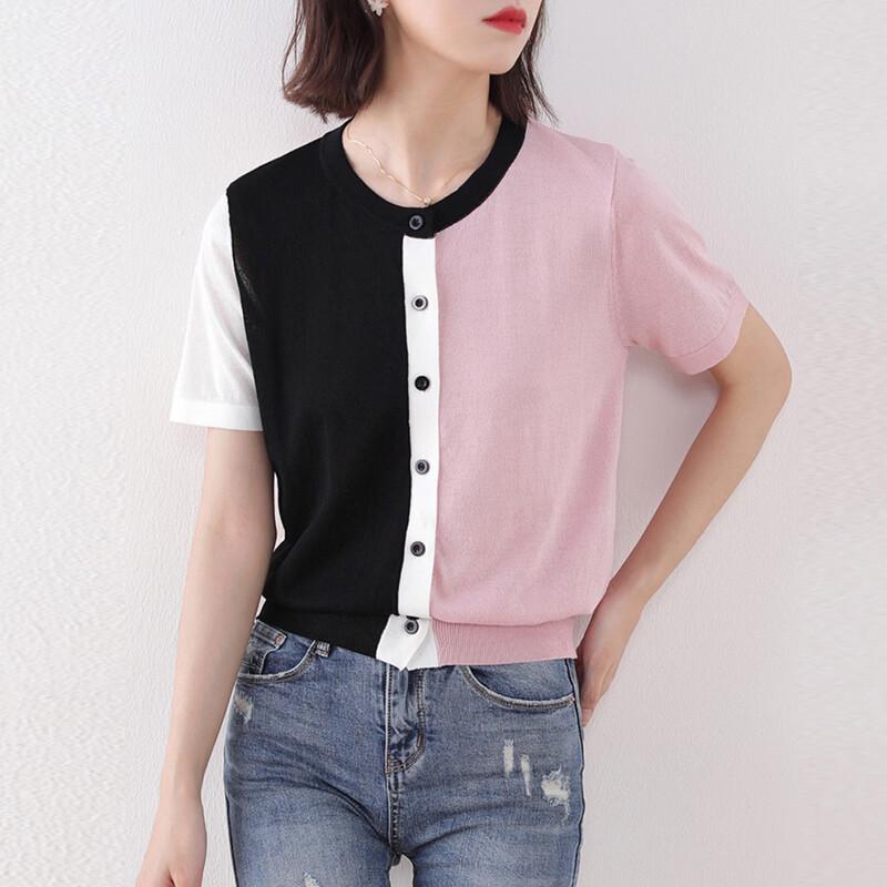 Srcr Ice Silk Color-block Knit Cardigan XL