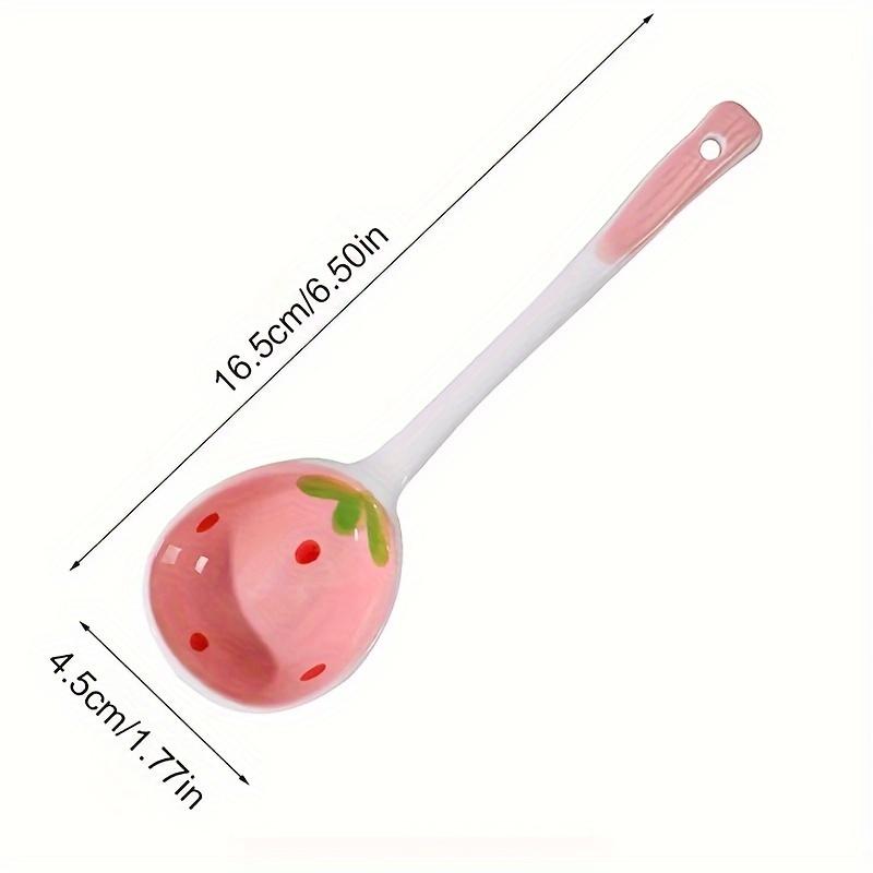 

Kawaii Strawberry Ceramic Soup Spoon – Cute Korean Ice Cream & Dessert Spoon with Long Handle, Hand-Painted Pink Design, Durable, Reusable for Home 1 Pack