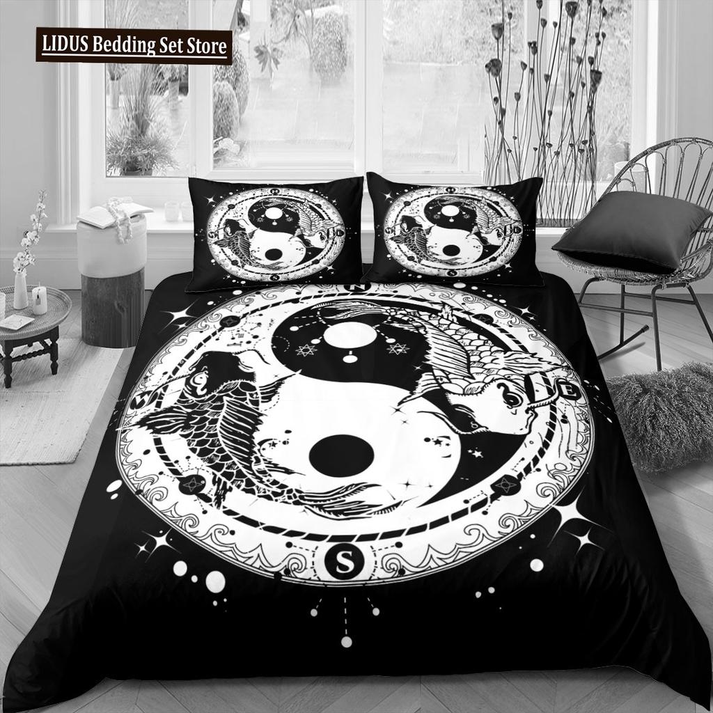 Yin und Yang Tratsch Polyester Bettbezug King Size Exotischer Stil Abstrakte Kunst Chinesische Traditionen Bettwäscheset Für Kinder Jungen Mann