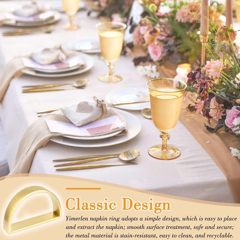 Stainless Steel Napkin Rings Metal Napkin Ring Holders, Yimerlen Holder Serviette Buckles for Family Dinner, Wedding, Party (Semicircle Matte Gold)