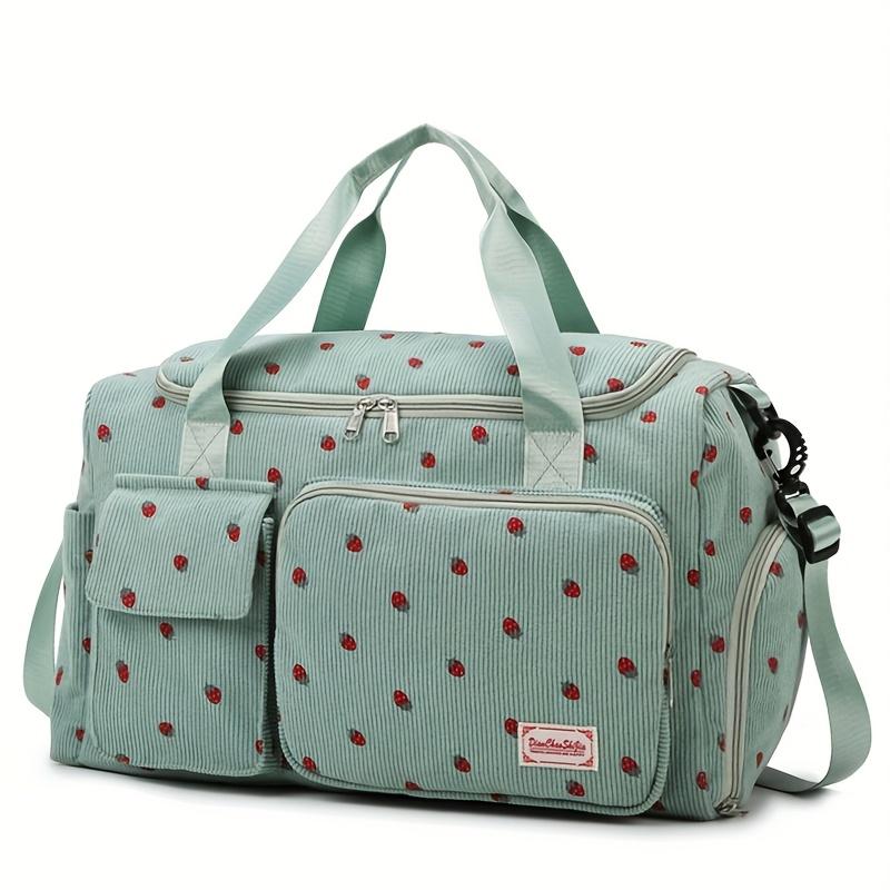 Large Capacity Strawberry Print Duffel Bag with Multiple Compartments - Durable Nylon Casual Gym & Travel Bag, Reinforced Handles & Secure Zippers