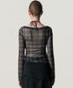 Kimjisu Sheer Plaid Shirring T-Shirt_Grey