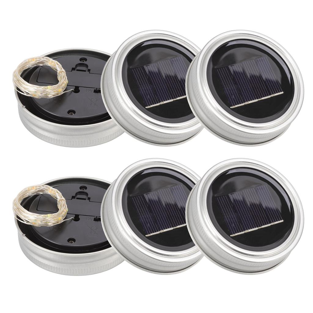 6 Stück Solar-Gläserdeckel Warm 20 LEDs Wasserdicht Dekorativ Tisch-Lichterketten-Deckel für Terrasse Hof Garten Hochzeit