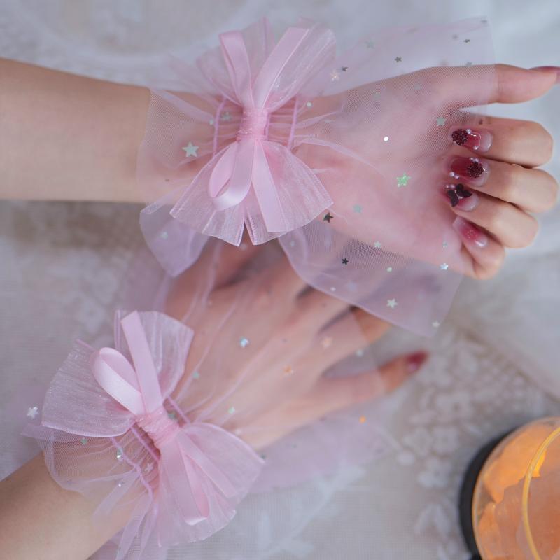1 Pair Nail Art Tulle Photo Bow Glove Fake Pleated Cuff Manicure Photography Props Nail Tips Display Sleeve Fashion Accessories