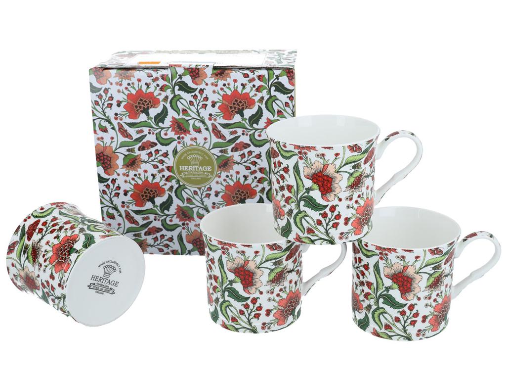 Set of 4 Porcelain Cups Oriental Peony Set Flowers Gift 4pcs