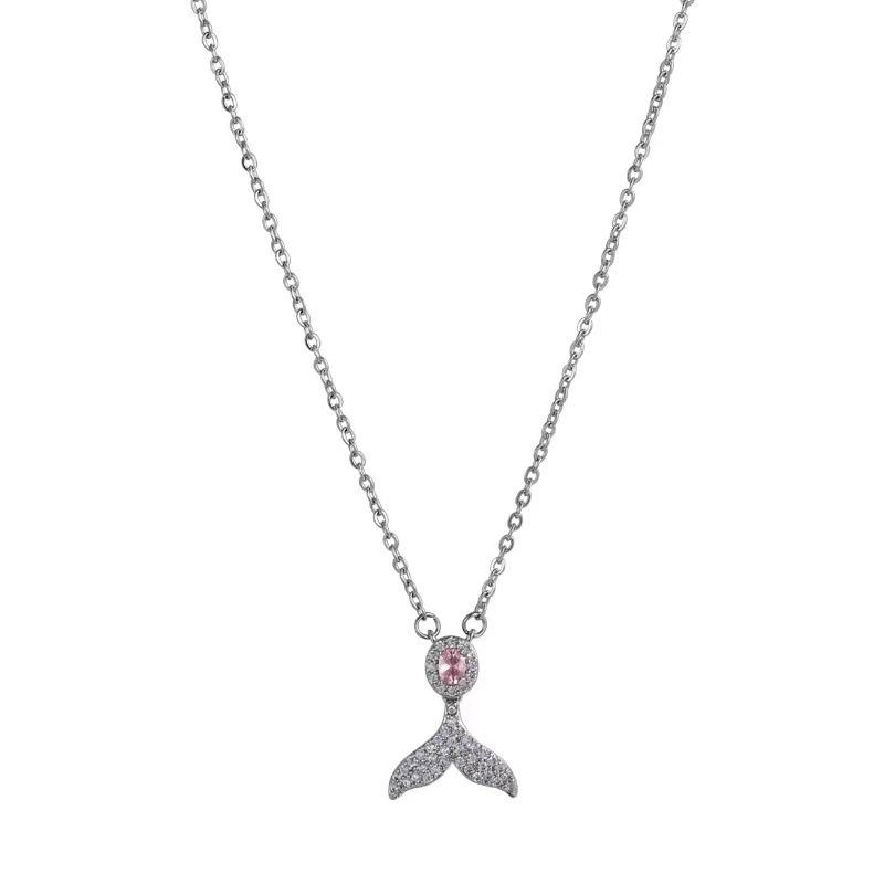 

S925 Sterling Silver Fish Tail Pendant Necklace for Women , Angel Wings Design with Zircon , Light Casual Daily Wear 925 silver / option 1 белый