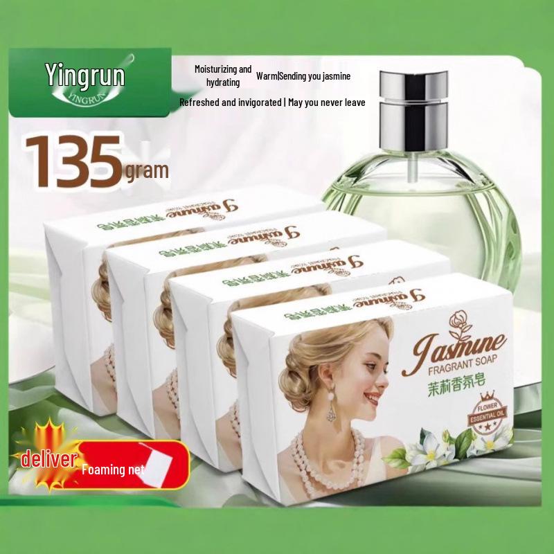 Jasmine Scented Soap for Men & Women: 4 Bars (135g each) - Bathing, Facial Cleanser, Moisturizer, Long-Lasting Fragrance, Family Pack.