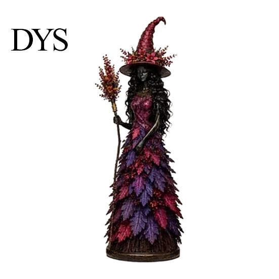 Spooky Halloween Party Decoration Autumn Witch Figurine, Fall Tabletop Statue with Leaf Harvest Home Decor Gown, Seasonal Resin for Mantel Shelf
