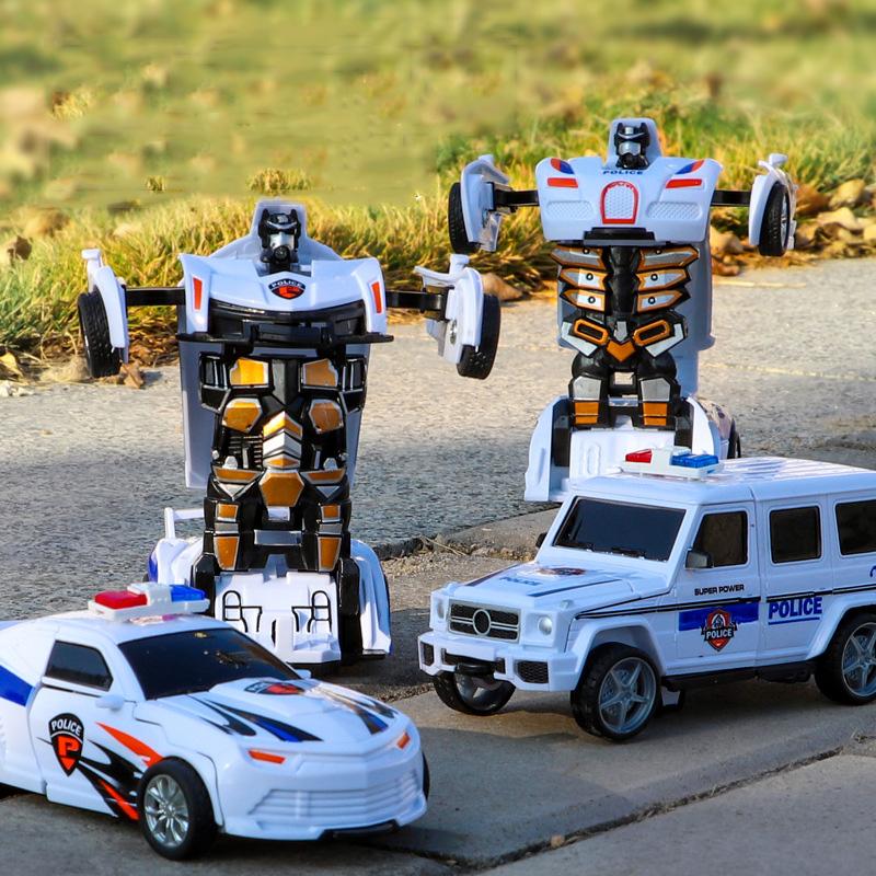 2 In 1 One-key Deformation Car Toys Automatic Transform Robot Plastic Model Collision Transforming Funny Diecasts Toy Kids Gifts