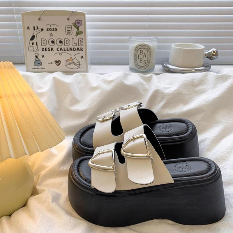Fashion Women's Slippers 2025Summer Thick-soled Roman Sandals Non Slip Platform Sandals for Women Beach Slippers Luxury Leather Slippers