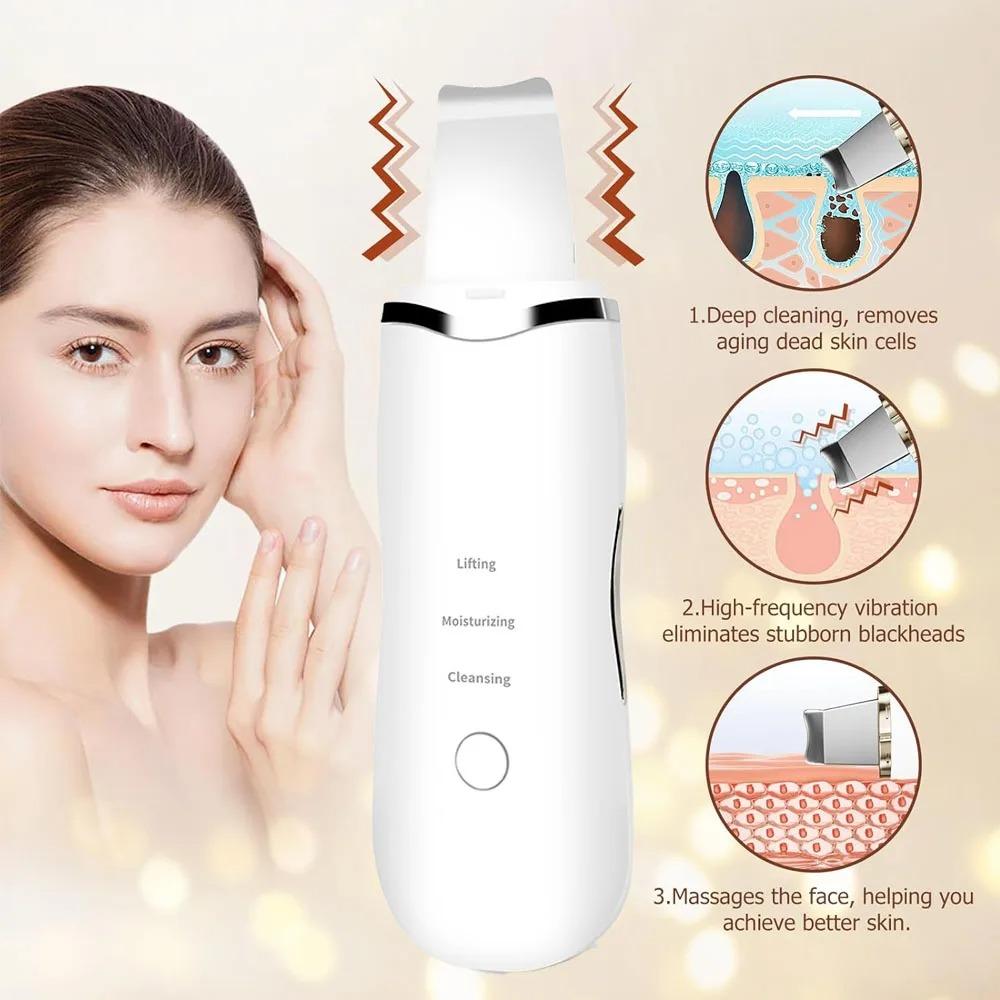Deep Vibrate Ultrasonic Skin Scrubber Scrubber Deep Vibrate Facial Cleaner Shovel Face Scrubber Peeling Black Head Remover Facial Massager