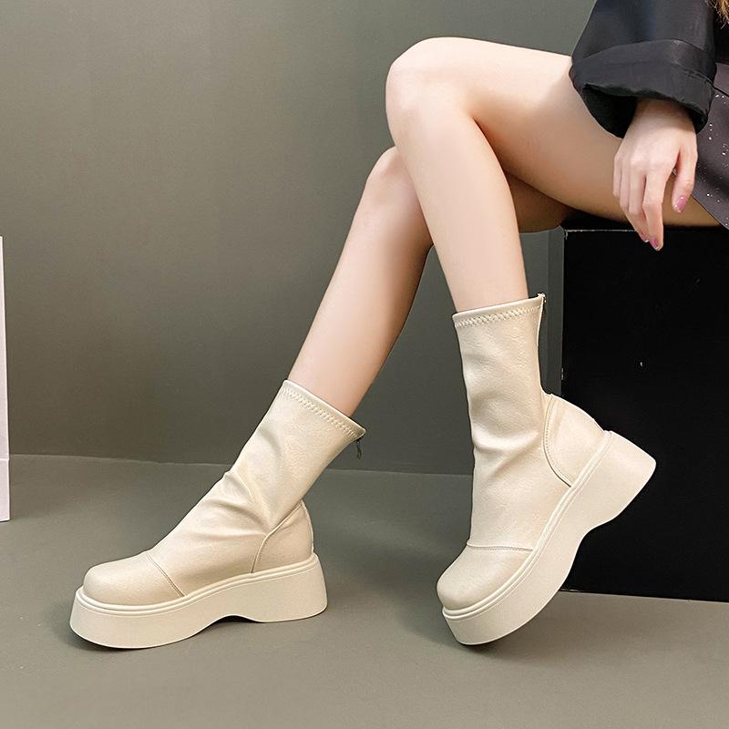 Skinny boots Martin boots children's 2025 autumn new single boots show legs versatile British thick-soled small fashion boots