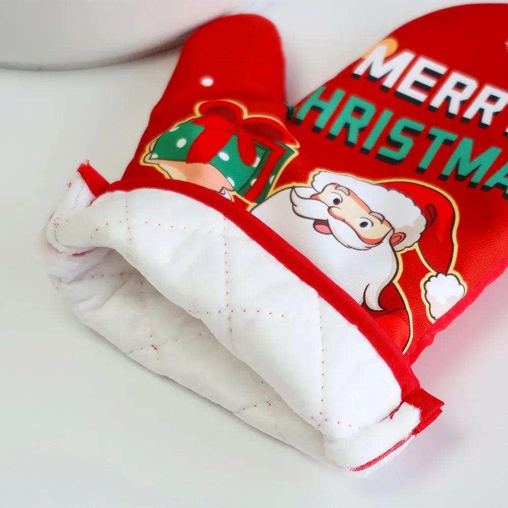 Christmas Microwave Heat Insulation Gloves Oven Anti-scald Heat-resistant Kitchen Cotton Linen Baking Gloves Household Home