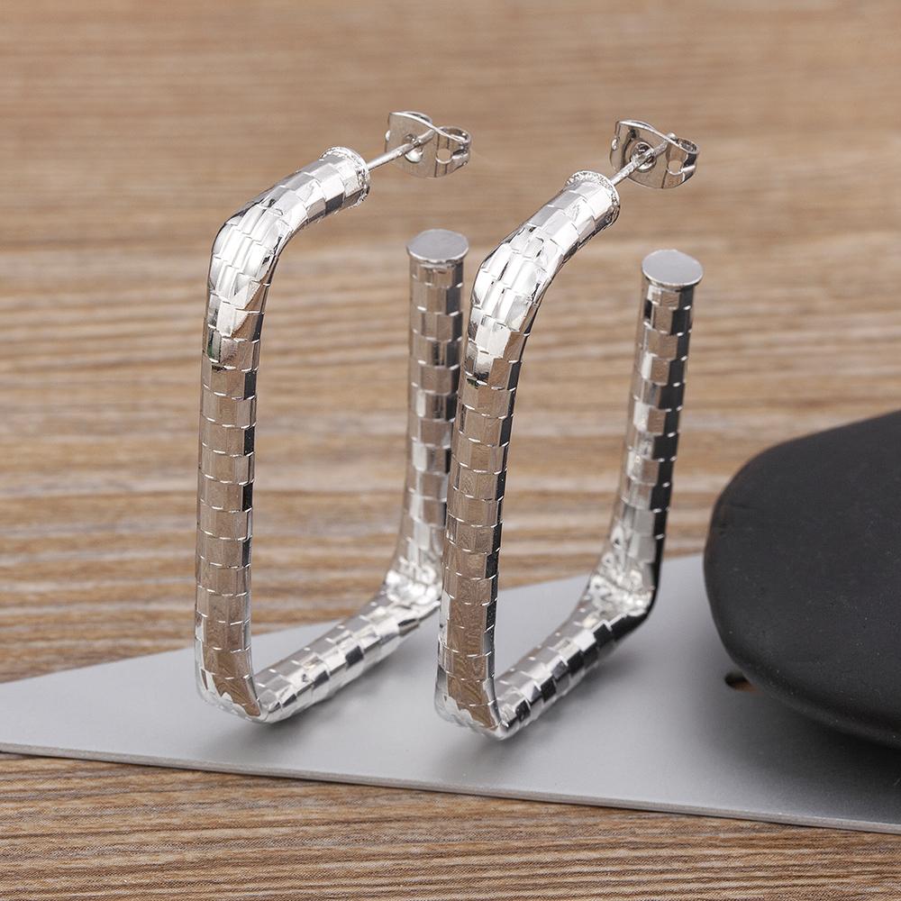Nidin New Trendy 2 Colors Geometric Hollowed Square Shape Punk Style Earrings Zircon Women Simple Jewelry Party Gift Wholesale