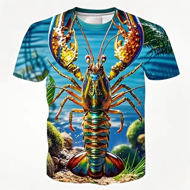 Funny Crayfish Graphic Short Sleeve Children's Clothing Boy Tshirt Fashion Casual Kids Summer Clothes Girl Clothes O-Neck Tops