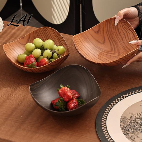 Non-toxic Snack Tray Vintage Wood Grain Fruit Tray Food-Grade Candy Serving Plate Thickened Wear Resistant Nestable Stackable Plate Storage