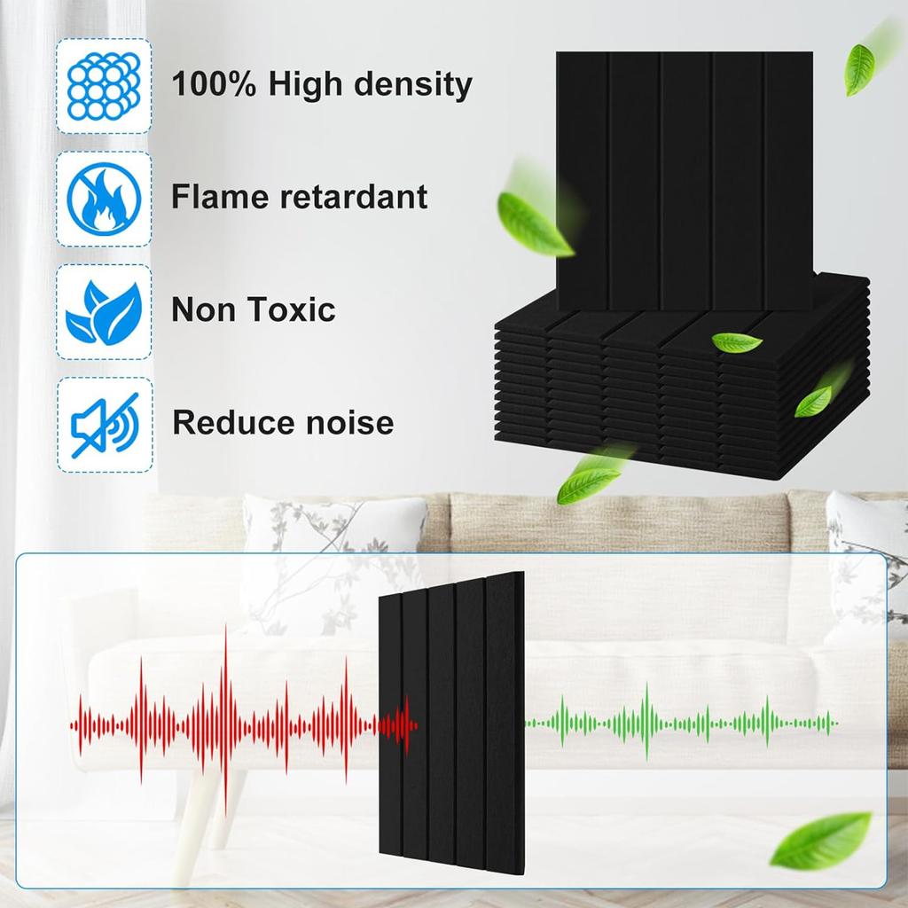 Pack of 12 Soundproof Foam Panels Wall Self Adhesive Acoustic Tiles Polyester Texture Perfect for Studios and Home Wall