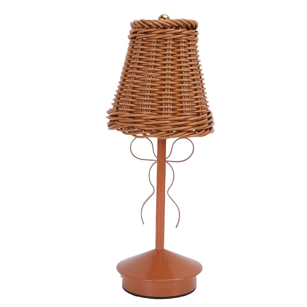 Table Lamp Touch Dimming 3 Color Temperatures Cordless Rechargeable Vintage PC Rattan Bedside Lamp with Bow for Bedroom Dinning Room