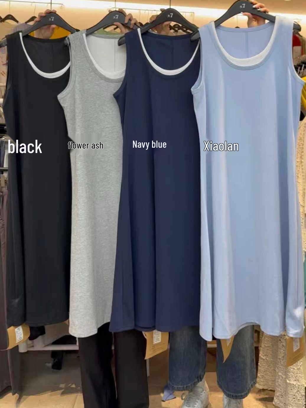 

Women s Korean Style Casual Plus Size Vest Long Dress - Spring/Summer Collection One Size темно-синього кольору