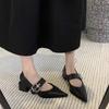 French retro Mary Jane thick-heeled single shoes women's 2025 new temperament pointed one-word buckle with small fragrant high heels