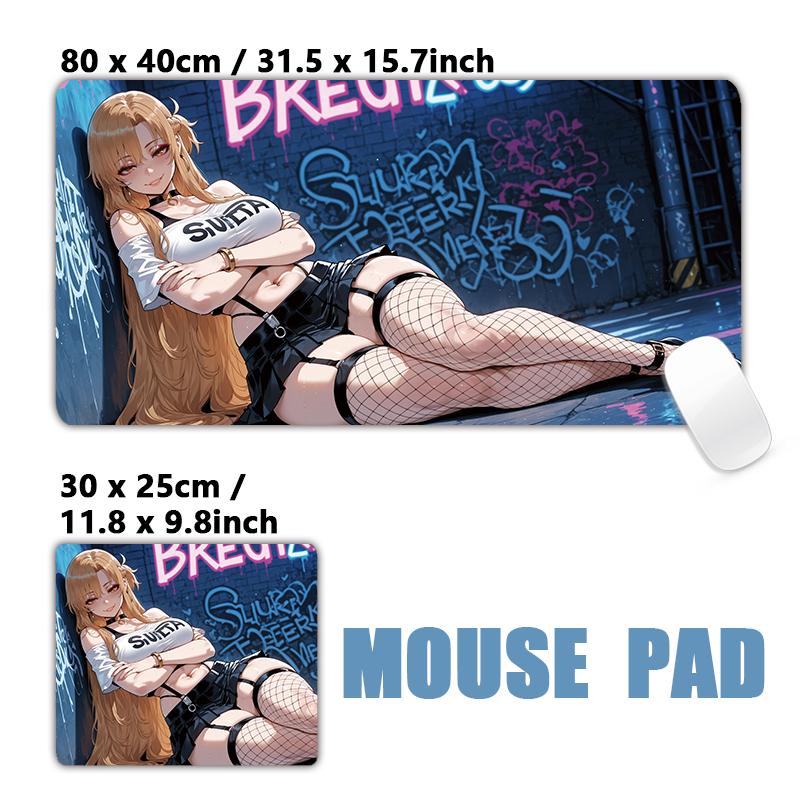 Gaming Mouse PadAntislip Stitched Edges Stylish Urban Anime Girls Graffiti Street Print Gaming Keyboard Mat for Gamers