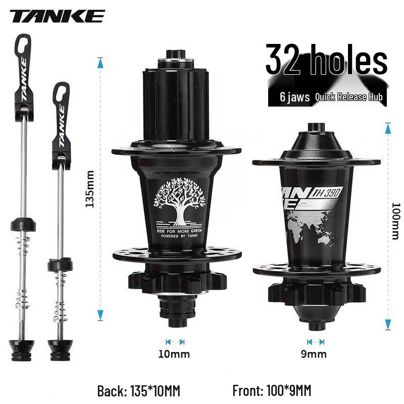 TANKE Mountain Bike 4-Bearing Hub: Quick Release Thru Axle, Iridescent Aluminum Alloy.
