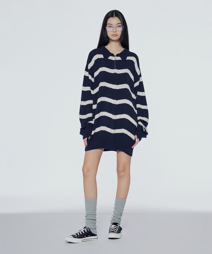 INSTANTFUNK Striped Boucle Half Zip