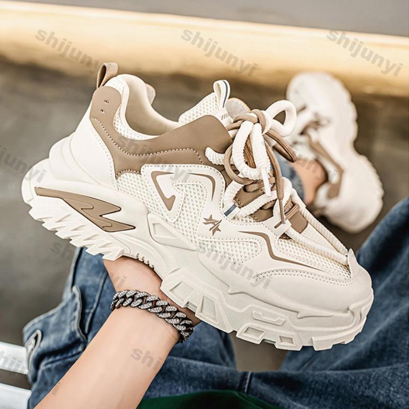 Fashion Men Shoes 2025 Spring Autumn New Breathable Mesh Non Slip Platform Sneakers Comfort Height Increase Lace-up Casual Running Shoes