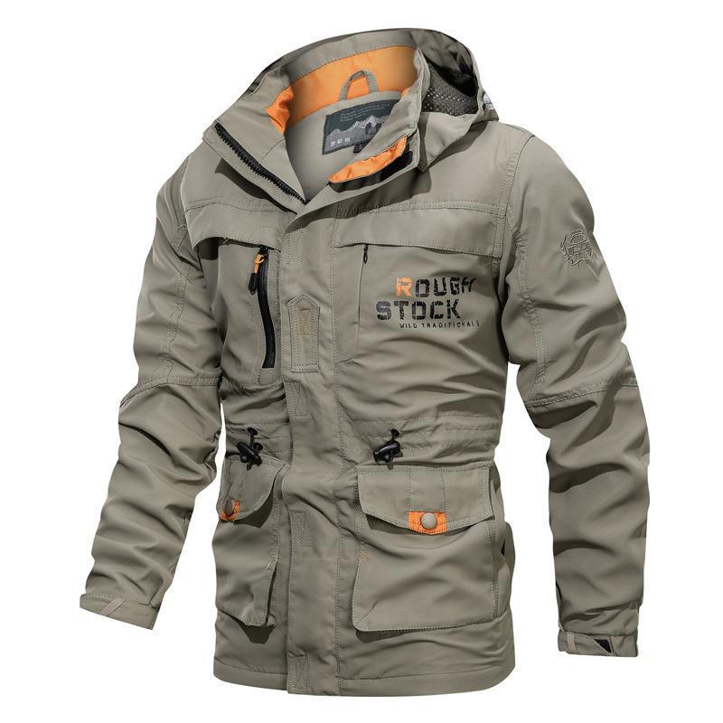 Men's Mid-Length Casual Hooded Plus Size Jacket for Spring and Autumn.
