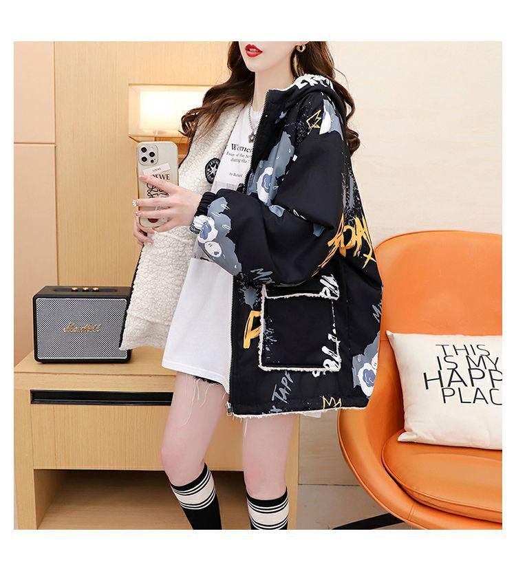 Reversible Women's Lambswool Hooded Sweatshirt - Fleece-lined, Thick Cardigan for Autumn/Winter