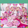 Boneca Barbie Rosa Suprimentos de Aniversário Para Meninas Com Louça Completa E Brinquedos