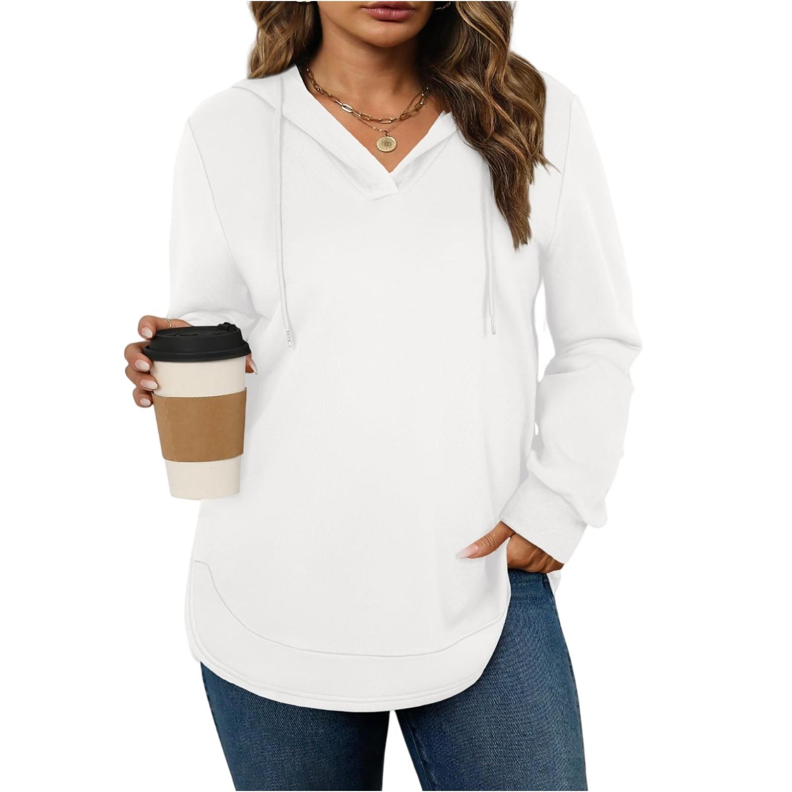 

Женская модная повседневная толстовка с длинным рукавом однотонной расцветки XL белый