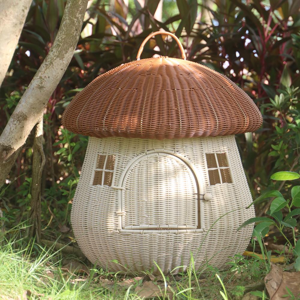 Pet Nest Closed Outdoor Home Dual-use Rattan Weaving Nest Cute Cat Dog Nest Anti Rattan Mushroom House Cat Nest Outdoor Travel