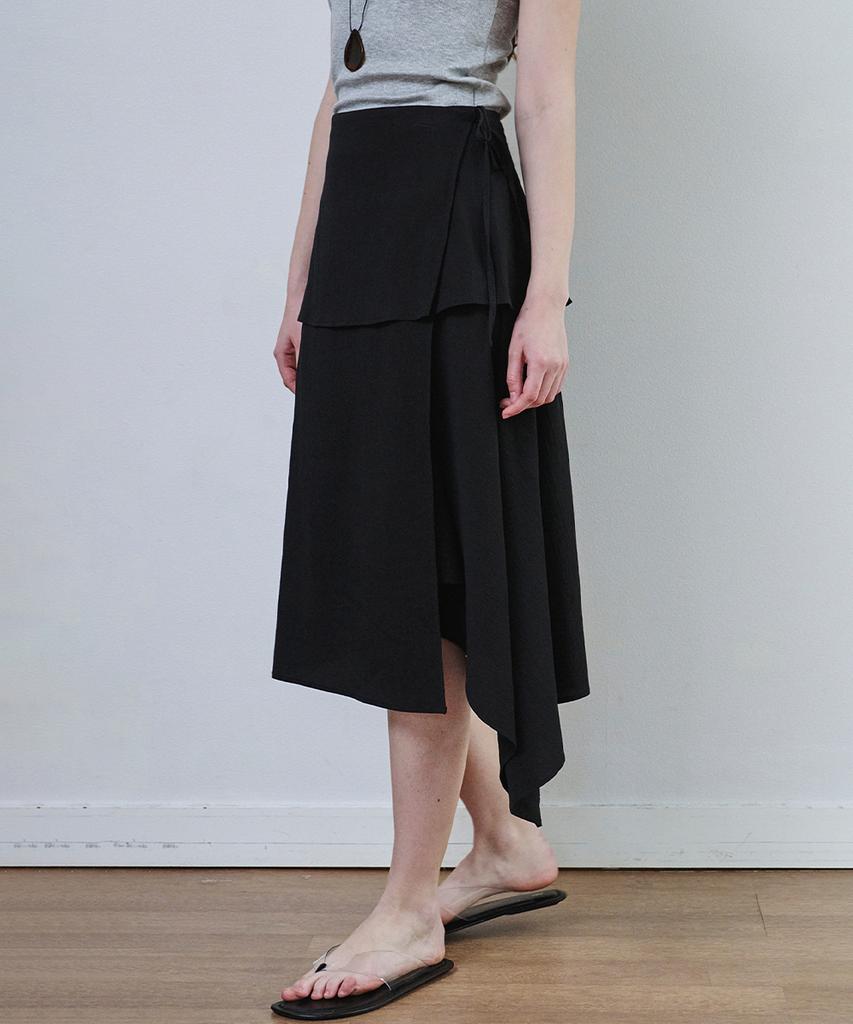 Marop 3116 Crinkle Double Wrap Skirt (Black)