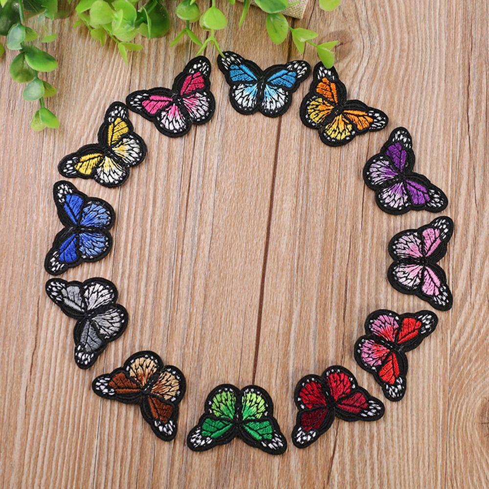 12Pcs Mesh Embroidered Butterfly Patches Sew On DIY Embroidered Applliques S/L Handmade Clothes Patches