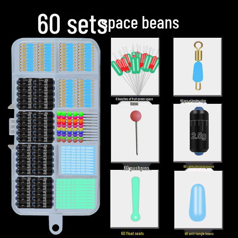 Space Bean Super Tight Silicone Anti-Tangle Fishing Set: 8-Shaped Ring, Scaled Lead Float, Sub-line Clip, Gear Accessories.