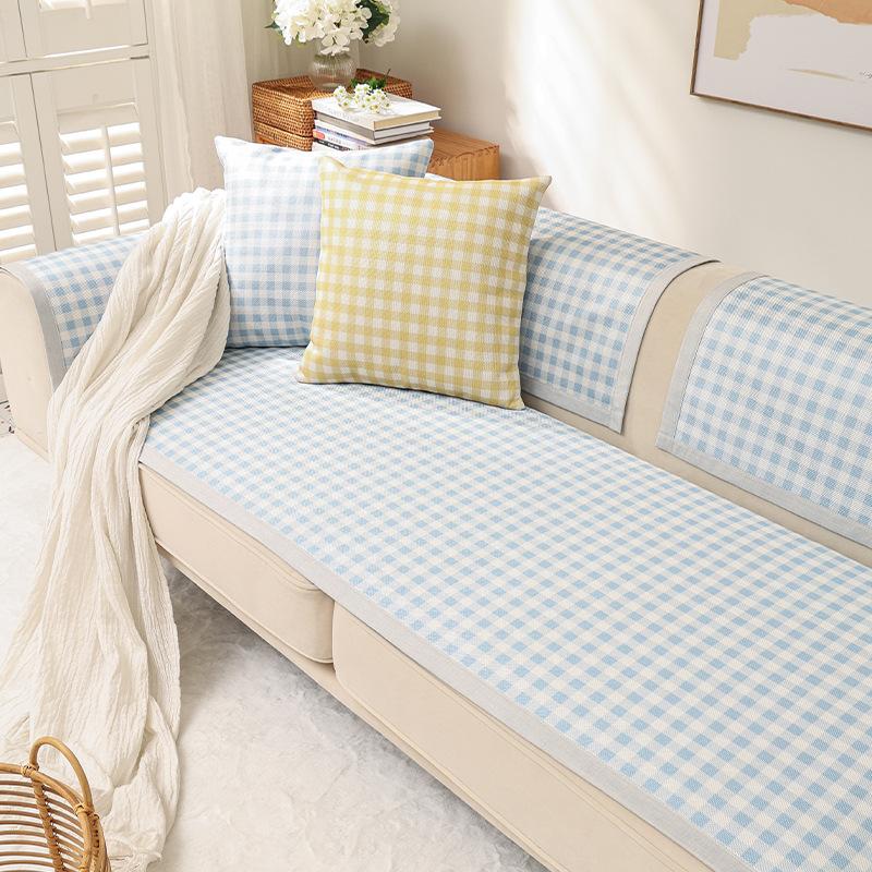 Summer Sofa Cushion Sofa Cover Summer Mat Cushion Washed Ice Silk Non-Slip Simple Plaid All-Inclusive Sofa Cushion