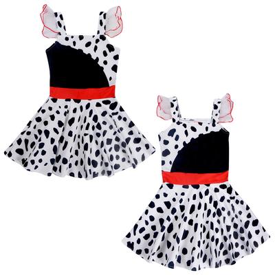 Robe imprimé dalmatien pour tout-petites Manches à volants Costume Cosplay Personnage de Film pour Fête de Jeu de Rôle