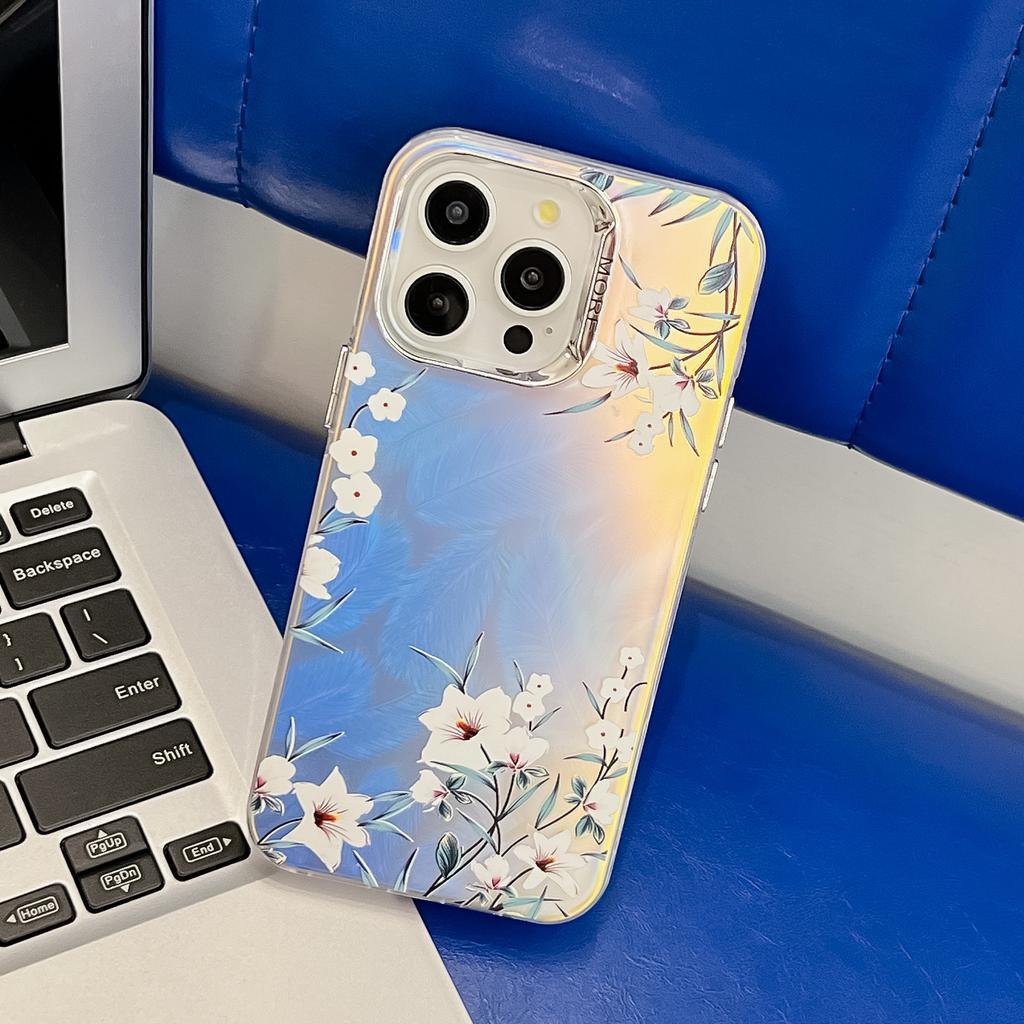 For iPhone 14 Pro Max Case Stylish Flower Pattern Electroplated Anti-Drop Phone Cover