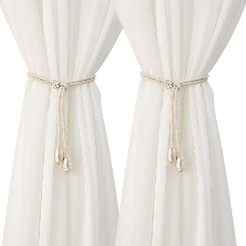 

2Pcs Curtain Tiebacks with Floral accent Window Drapes Fasteners, Adjustable Drawstring Closure for Curtains, Sheers, Window Home Decor бежевий