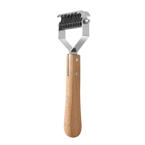 Pet Grooming Rake Double Undercoat Rake with Sided Detangling Comb Wooden Handle Dogs S