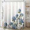 1 X Rideau de douche imprimé hortensia bleu avec crochets - Tissu polyester, Lavable en machine, Convient pour la décoration de salle de bain
